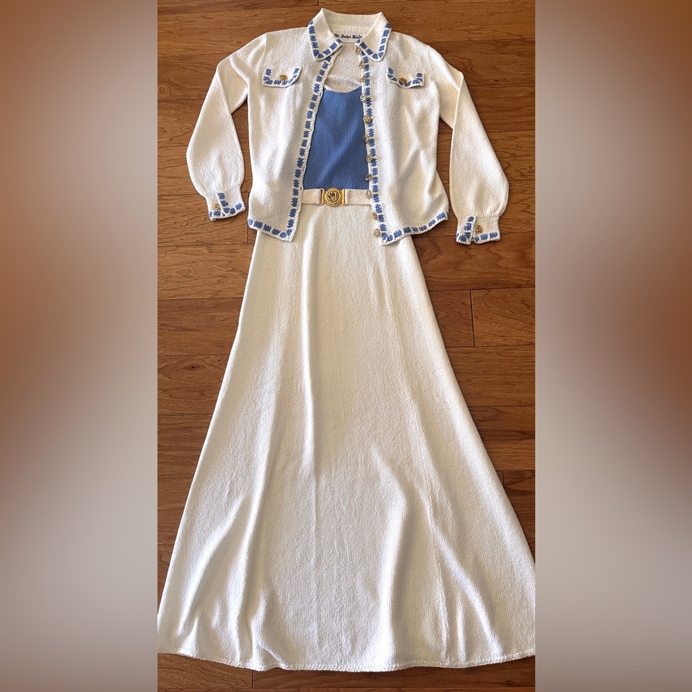 Vintage St. John knit Dress with SJ belt and Cardigan with SJ gold button